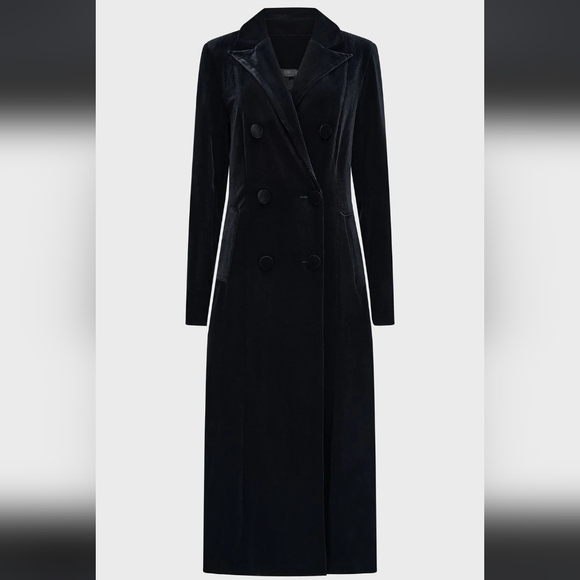 Killstar Jackets & Blazers - Killstar Long Double-Breasted Velvet Trench Coat - Black